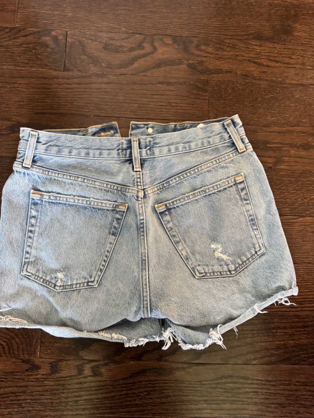 Agolde Distressed Light Blue Denim Button-Front Shorts - Picture 3 of 3